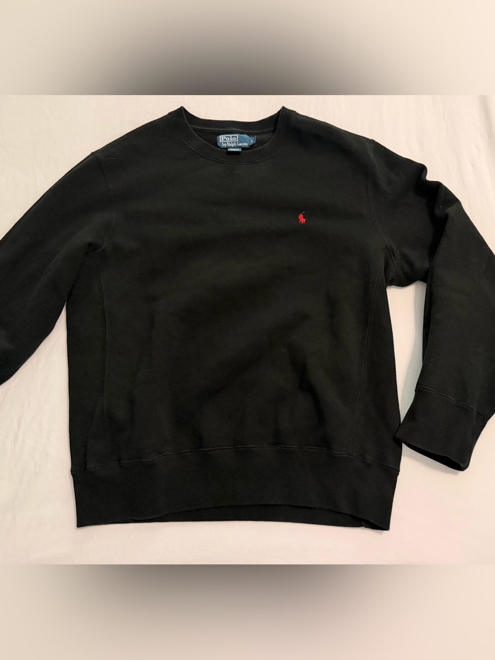 Polo by Ralph Lauren Black Crewneck Sweater with Red Pony Logo Men’s Large